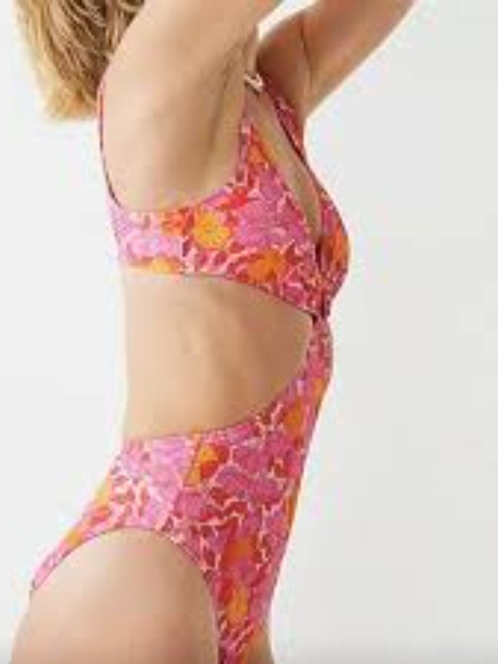 J. Crew O-ring Cutout Pink & Yellow Floral Cutout One-Piece Swimsuit NWT Size 22